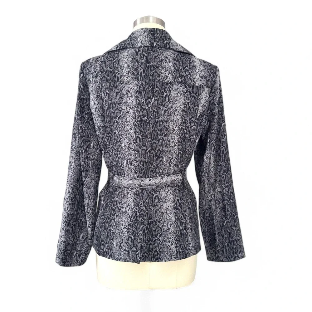 Snake Print Microsuede Belted Blazer Jacket Size Large Y2K Femme Tailored Fit